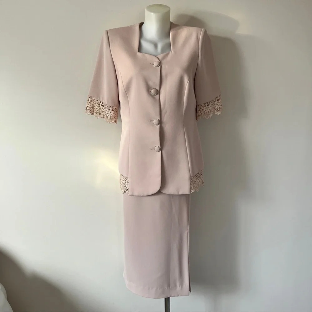 Vintage Ash Ree Designs Skirt Jacket Coat Set 2 Piece Suit Cream  Sz 11/12